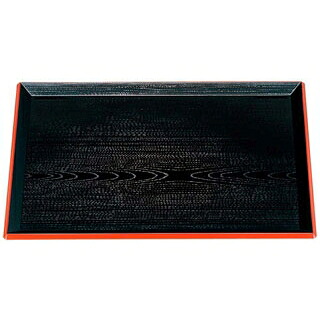 【まとめ買い10個セット品】 富士長手木目盆 黒渕朱 尺4寸 ABS樹脂【ECJ】