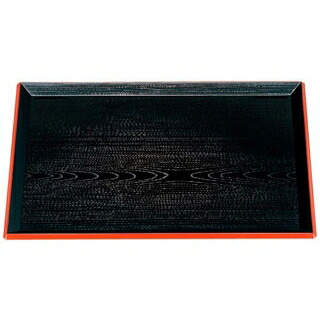 【まとめ買い10個セット品】 富士長手木目盆 黒渕朱 尺5寸 ABS樹脂【ECJ】