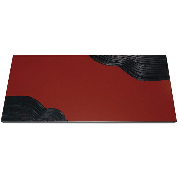 漆黒刷毛目 朱 長角トレー 隅黒漆流水 500×250×12mm【ECJ】|マルシェ&キッチンカーWORLD