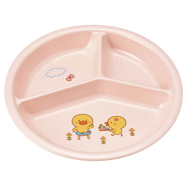 【まとめ買い10個セット品】メラミン 子供食器 ひよこぐみ 三つ仕切皿 小 ピンク J25HIP【ECJ】