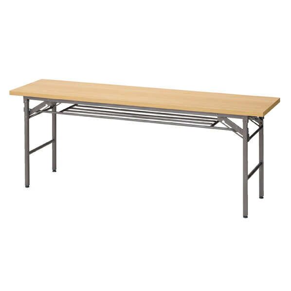 折りたたみテーブル棚付き180×45cm ナチュラル 61-554-88-1 【オフィス家具 会議用テーブル 折り畳み式 会議用テーブル 折りたたみテーブル W180cm 棚付き ナチュラル】【ECJ】