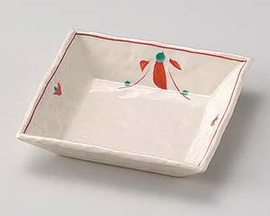 【まとめ買い10個セット品】和食器 ユ036-138 赤絵花正角浅鉢【キャンセル/返品不可】【ECJ】