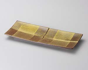【まとめ買い10個セット品】和食器 ト126-038 アメ釉金タタキ筋入市松長皿【キャンセル/返品不可】【ECJ】