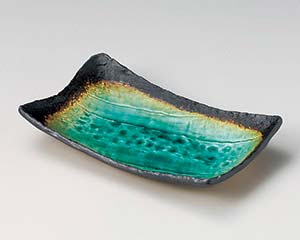 【まとめ買い10個仕掛ける品】和食器 ネ137-078 緑彩手作り長角皿【とり止める/返品不可】【ECJ】