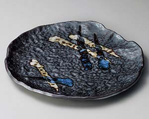 【まとめ買い10個セット品】和食器 ヤ169-058 黒三彩変型丸大皿【キャンセル/返品不可】【ECJ】
