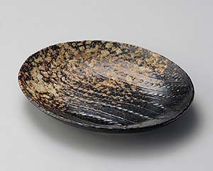 【まとめ買い10個セット品】和食器 ミ199-228 黒備前縄目楕円皿【キャンセル/返品不可】【ECJ】