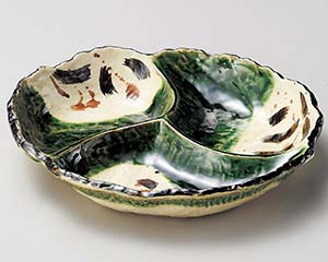 【まとめ買い10個セット品】和食器 オ255-258 織部錆絵三ツ仕切皿(大)【キャンセル/返品不可】【ECJ】