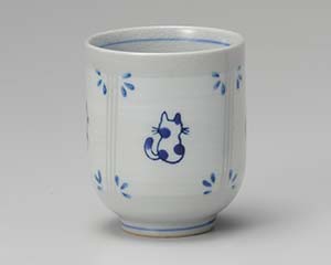 【まとめ買い10個セット品】和食器 ア386-078 せねこ湯呑青【キャンセル/返品不可】【ECJ】