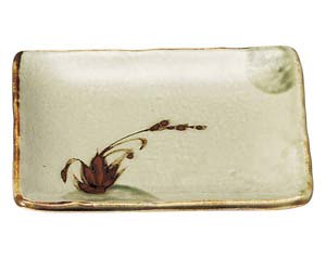 【まとめ買い10個セット品】和食器 オ468-628 織部流し芦絵 角5.5皿【キャンセル/返品不可】【ECJ】