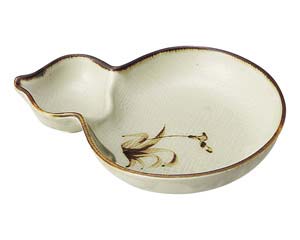 【まとめ買い10個セット品】和食器 オ468-638 織部流し芦絵 瓢形仕切皿【キャンセル/返品不可】【ECJ】