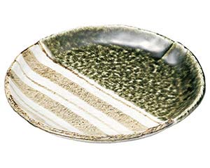 【まとめ買い10個セット品】和食器 ロ466-218 織部ストライプ 9.0丸皿【キャンセル/返品不可】【ECJ】