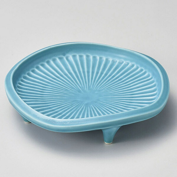 【まとめ買い10個セット品】和食器 キ029-108 トルコブルーマット四ッ足菊彫向付【ECJ】