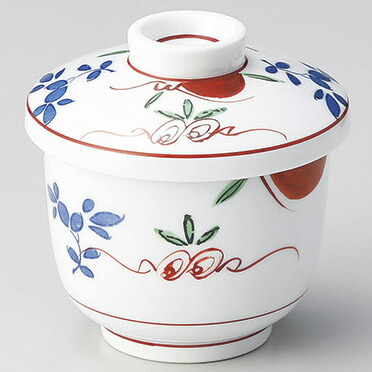 【まとめ買い10個書き割り品】和食器 ミ110-128 染錦春日(強化因子) 京形むし碗【ECJ】