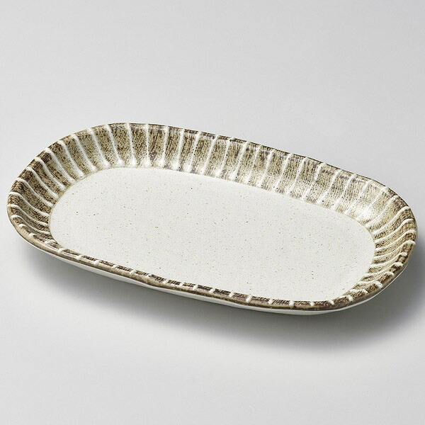 【まとめ買い10個セット品】和食器 ツ198-168 粉引ライン8.0小判皿【ECJ】