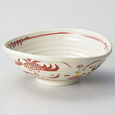 【まとめ買い10個セット品】和食器 ト257-098 粉引赤絵華 たわみ鉢(大)【ECJ】