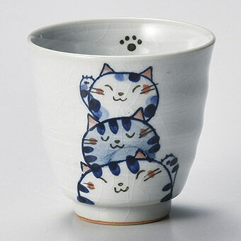 【まとめ買い10個セット品】和食器 ハ379-158 猫づくし湯呑(青)【ECJ】｜マルシェ＆キッチンカーWORLD