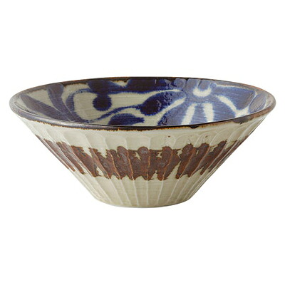 【まとめ買い10個仕掛ける品】和食器 ラ424-188 琉球るり唐草・サビ唐草 しのぎ深鉢 大【ECJ】