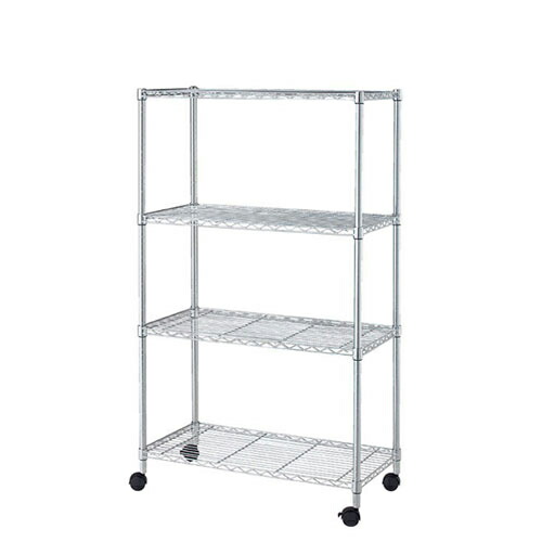 スチールラック D35cmタイプ キャスター付き H156cm 棚4段 W90.7cm 61-66-10-1 【シリーズ什器 ワイヤーラック・スチールラック ワイヤーラックローコストタイプ ワイヤーラック ローコスト D35cm キャスター付 H156cm 棚4段スチールラック】【ECJ】