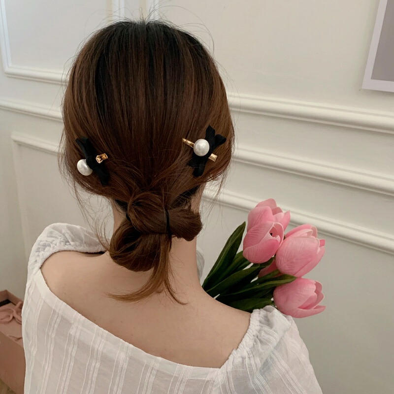 楽天市場】ヘアアクセサリー ヘアクリップ ヘアピン 韓国 ヘアレンジ 簡単 まとめ髪 シンプル 大人 レディース 女性 チェーン リボン パール パールチェーンリボンピン  : アクセサリーショップエクラン