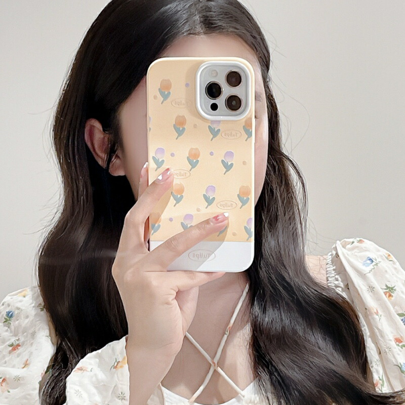 Iphone13 ケース かわいい 韓国 iphone13pro ケース アイフォン13ケース iphone12 iphone11  iphoneケース TPU 花柄 チューリップ パステル かわいい レディース アクセサリーショップエクラン