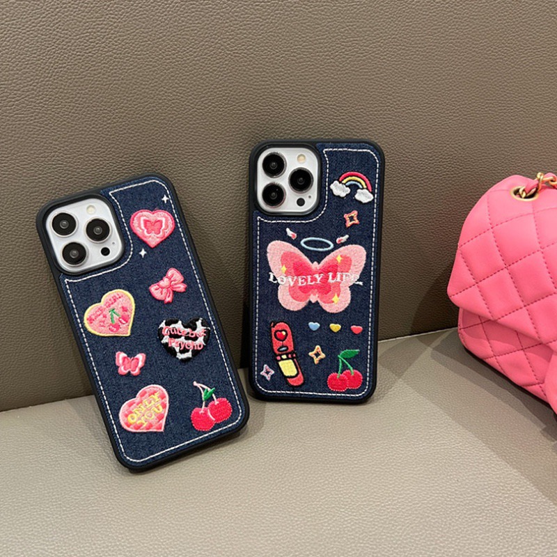 iphone14 ケース かわいい 韓国 iphone14pro ケース アイフォン14ケース iphone13 ケース iphone12 ケース  iphoneケース iphone11 ケース PC デニム ワッペン 蝶々 ガーリー レディース 女子 ペア アクセサリーショップエクラン