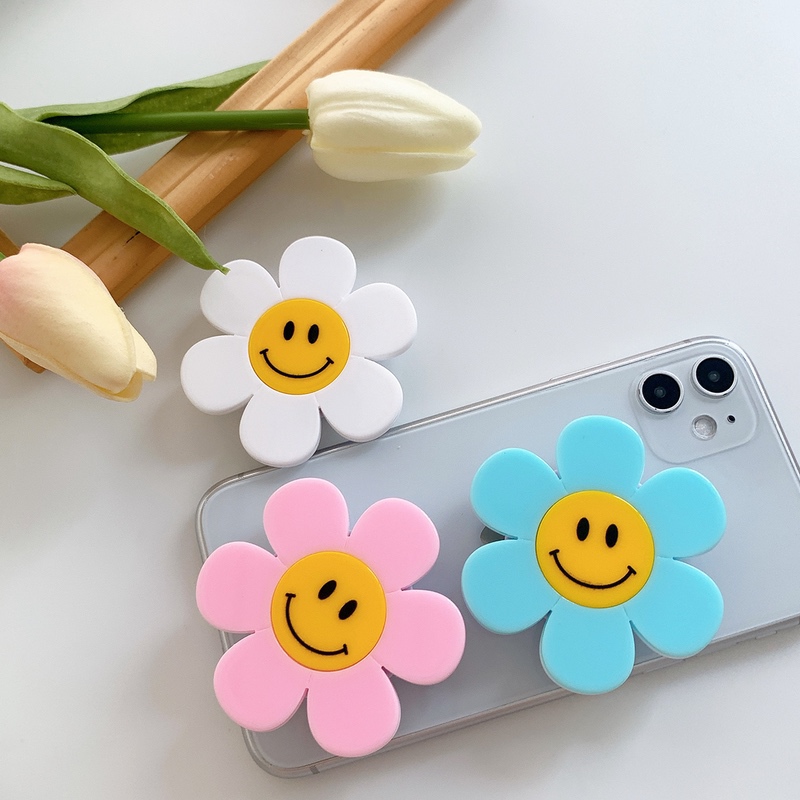 おまけ付】 スマホグリップ 韓国 花 イラストフラワー グリップトック シンプル かわいい おしゃれ スマホスタンド GRIPTOK 落下防止 ホワイ 