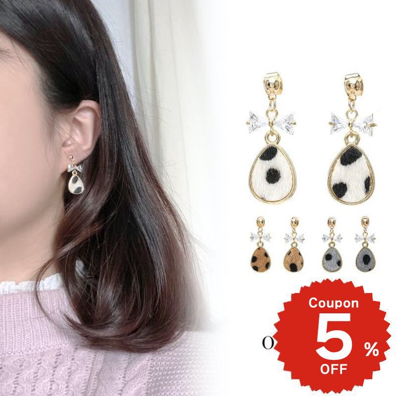 【一点物】半月レオパード柄×ストーン＆パール ピアス/イヤリング レオパードダイヤピアス・イヤリング【ブラック】ヒョウ柄ピアス