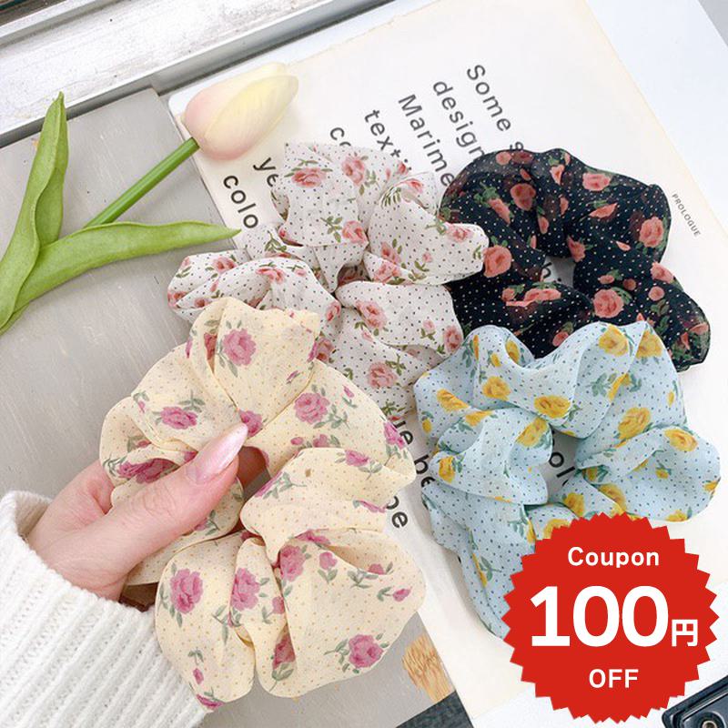 楽天市場】ヘアアクセサリー ヘアゴム 韓国 ローズ柄シュシュ 花柄