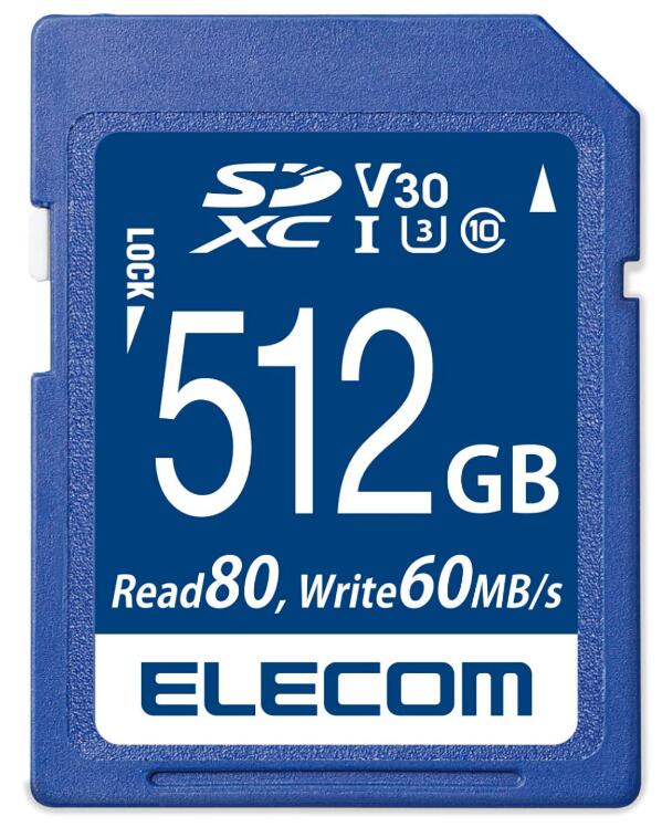 【新品】エレコム SDカード 512GB SDXC ビデオスピードクラス対応 UHS-I U3 80MB/s データ復旧サービス付 MF-FS512GU13V3R|株式会社ECメゾン