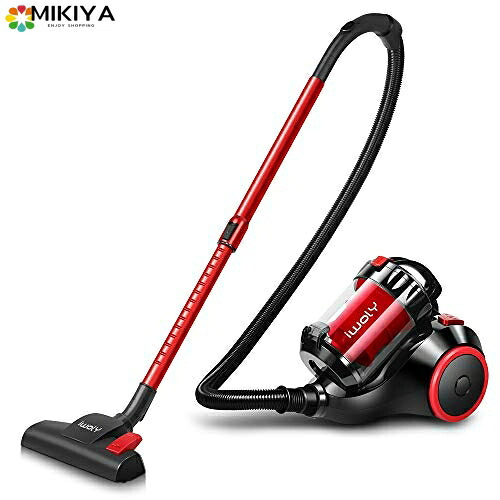 iwoly 掃除機 キャニスター 20000Pa 超強力吸引 ハイパワー 小型 軽量 コード式 サイクロン クリーナー B12 レッド