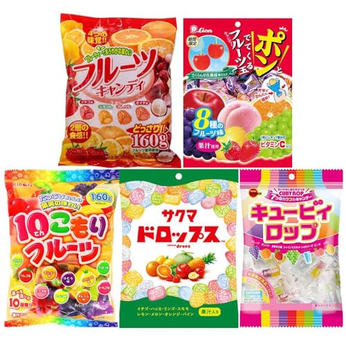 【楽天市場】フルーツキャンディー5種(フルーツキャンディ・ポンと出てくるフルーツ玉・10こもりフルーツ・袋入りドロップス・キュービィロップ