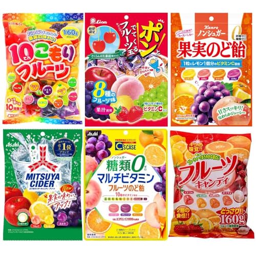 フルーツ飴セット(10こもりフルーツ・ポンと出てくるフルーツ玉・果実のど飴・三ツ矢サイダーキャンディーアソート・マルチビタミンフルーツのど飴・フルーツキャンディ) ギフトボックス 6種類の中から4点ランダムにお届け アウトレット袋出し 詰【在庫あり】画像