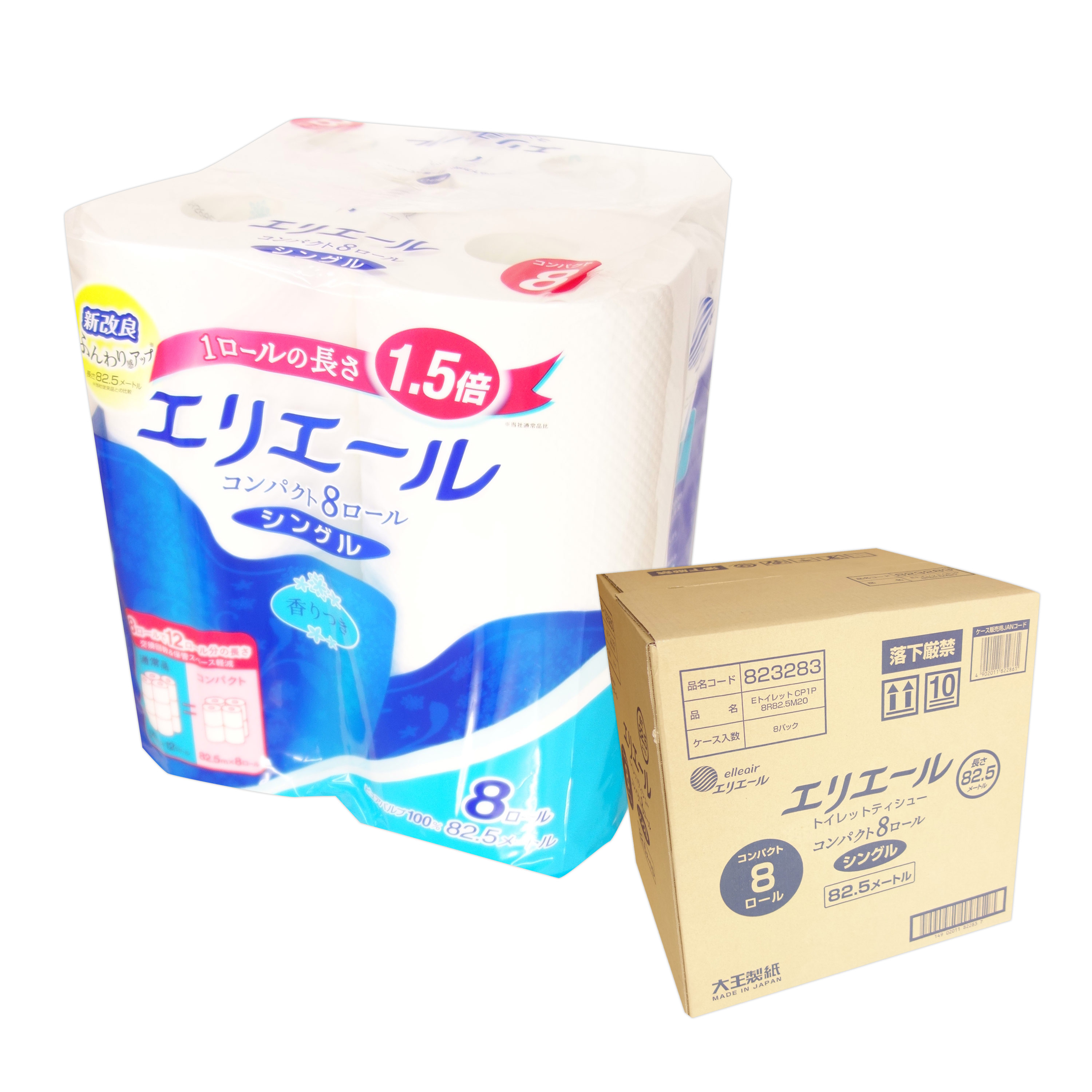 送料無料 (まとめ) 大王製紙 エリエール トイレットティシュー コンパクト シングル 芯あり 82.5m 香り付き 1パック(8ロール) 〔×5セット〕  TnEZAXHaSq, 衛生日用品 - pci.edu.pe