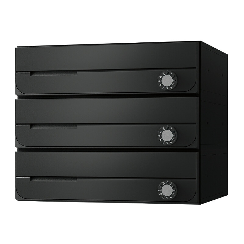 【3戸用】ナスタ 集合郵便受箱(ヨコ型)D-ALL KS-MB3002PU-3LK-BK 屋内用 W360×H100 前入前出・上開き 可変ダイヤル錠 ブラック