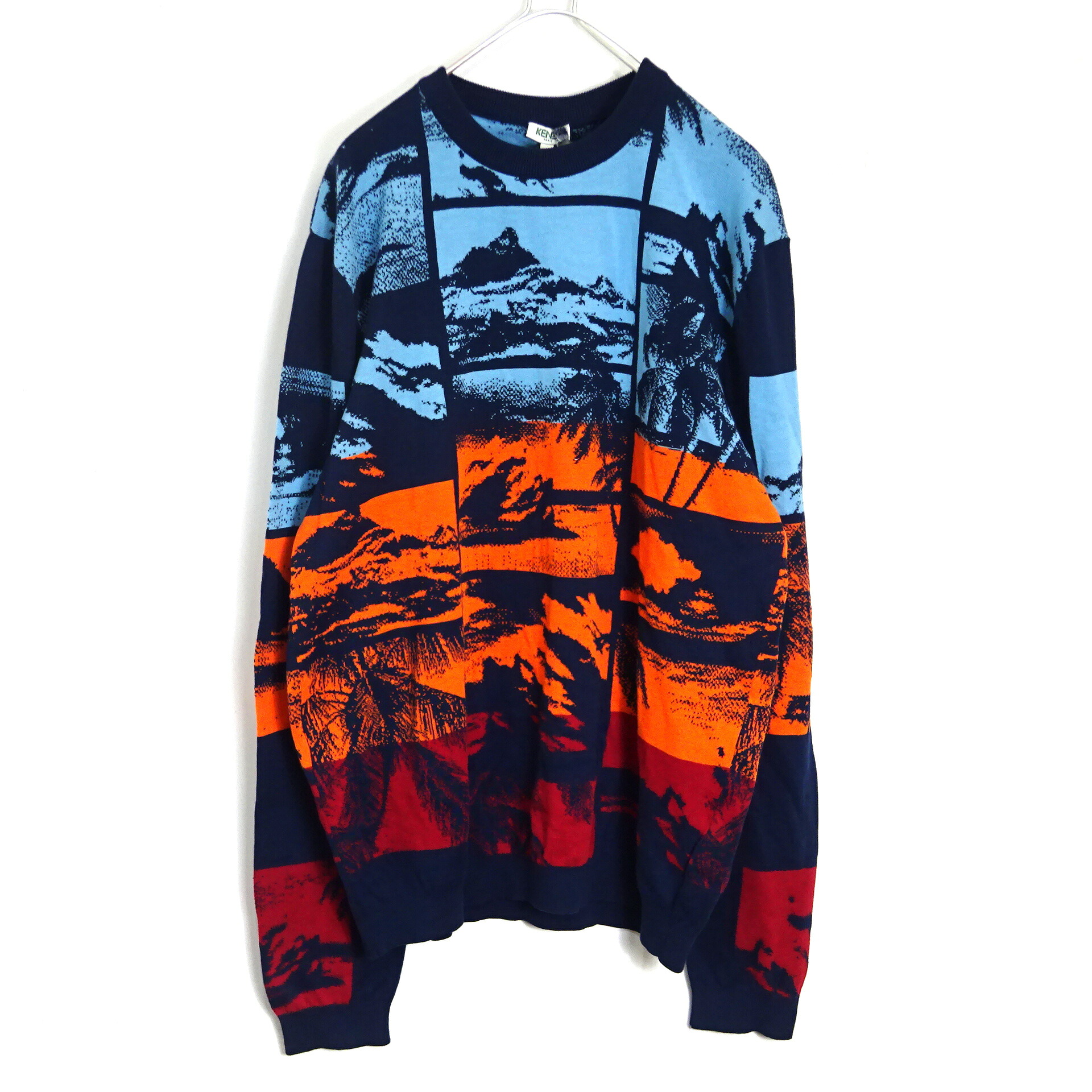 【新古品】KENZO PARIS ケンゾー 総柄 綿織物 編み物 労働者の一団のど首  カットソー メンズ 綿 大いさ XL マルチ色合い系 見晴らし トルコ製 長袖 L/S  トップス  バス発着場併売品 トップス-メンズファッション