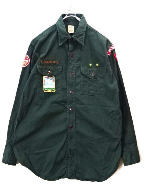 50s　ボーイスカウト　マチ付き　チェンジボタン　ユニフォーム　長袖　ブラウス 40's BOYSCOUT OF AMERICA ボーイスカウトシャツ BSA チェンジ