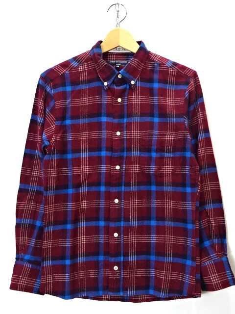 【中古】古着 COMME des GARCONS HOMME コムデギャルソン オム individualized shirts インディビジュアライズドシャツ チェック ボタンダウン シャツ AD2014 ＨN-Ｂ003 長袖 L/S メンズ トップス サイズ XS バーガンディー系