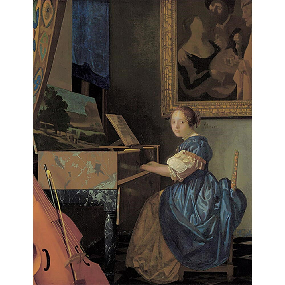 ヴァージナルの前に座る女 【15号】 ヨハネス・フェルメール 【 額縁が選べる 額入り 複製画 絵画 】|マスクのエコワン