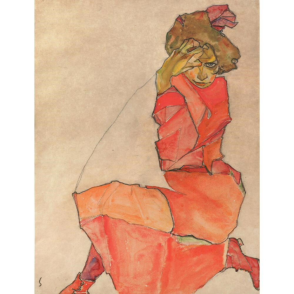 絵画　レザジーニョ 楽天市場】オレンジのドレスでひざまずく女 【6号】 エゴン