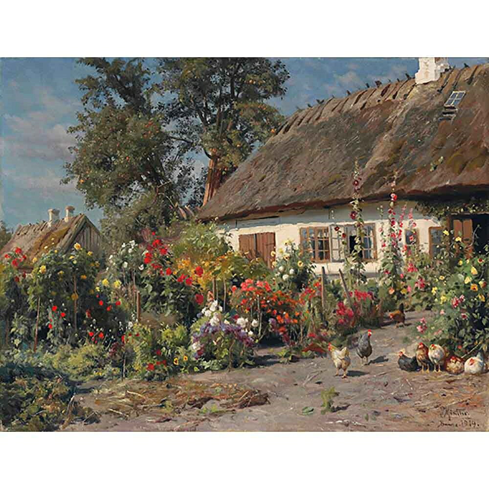 鶏のいる家の庭 【15号】 ペダー・マーク・マンステッド 【 額縁が選べる 額入り 複製画 絵画 】｜マスクのエコワン