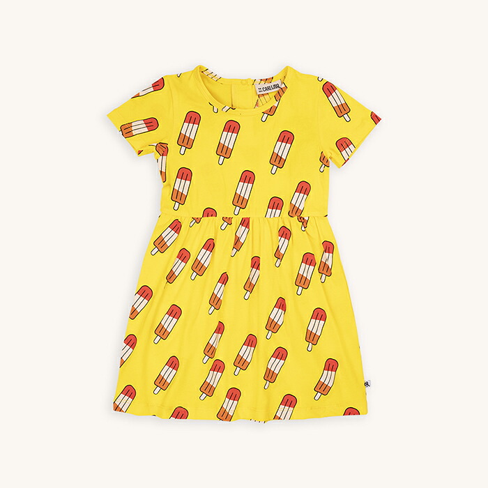 CarlijnQ カーラインク ワンピース レアイスクリーム キッズ 女の子 98cm～120cm イエロー 春秋 コットン 子供服 蛍光