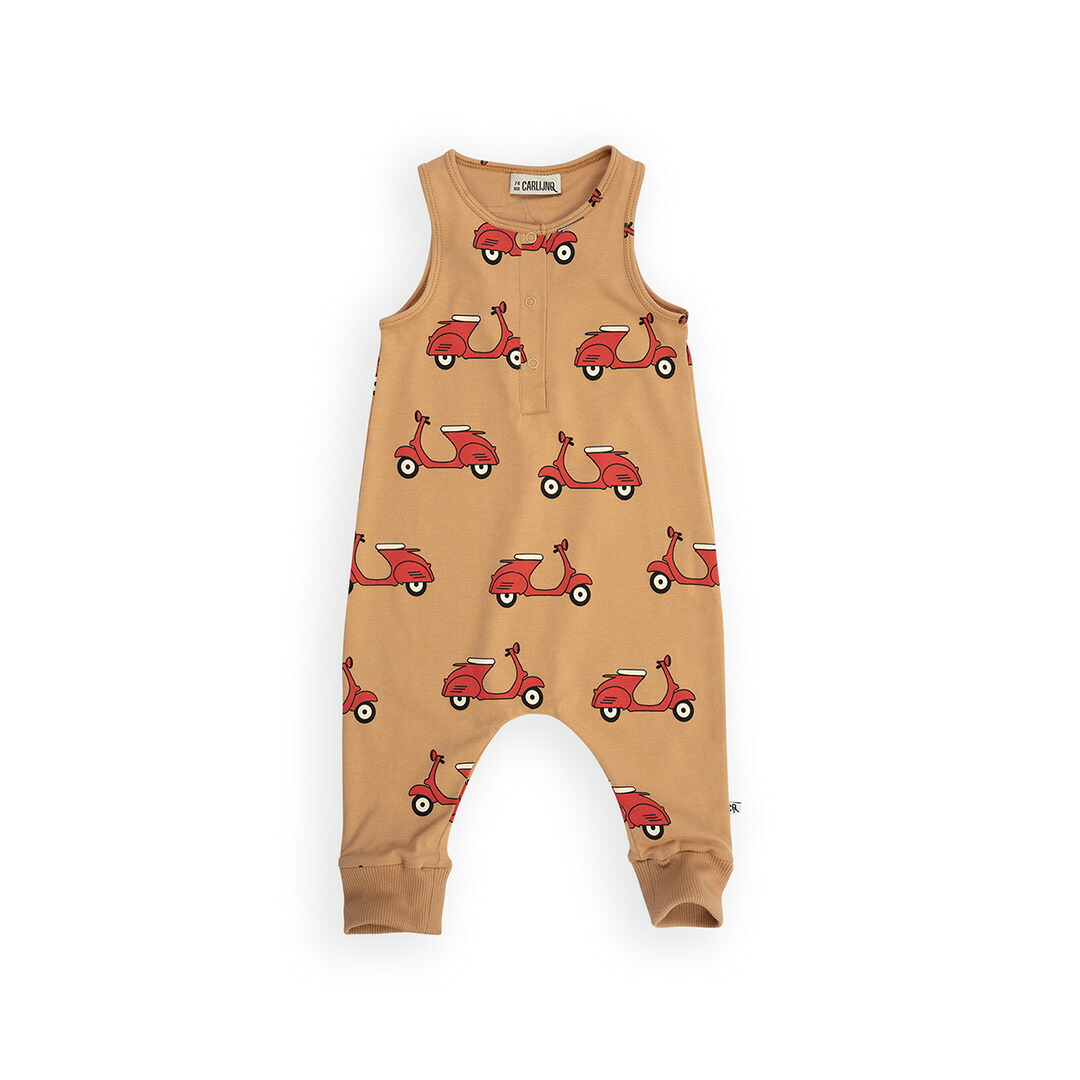 CarlijnQ カーラインク ジャンプスーツ ロンパースScooter - jumpsuit baby ベビー KIDS キッズ 子供 かわいい ノースリーブ 海外ブランド オランダ ヨーロッパ スクーター柄 おしゃれ 春夏秋冬 75cm 80cm 85cm 90cm 95cm 0歳 1歳 2歳 子供服 女の子 男の子 サスティナブル