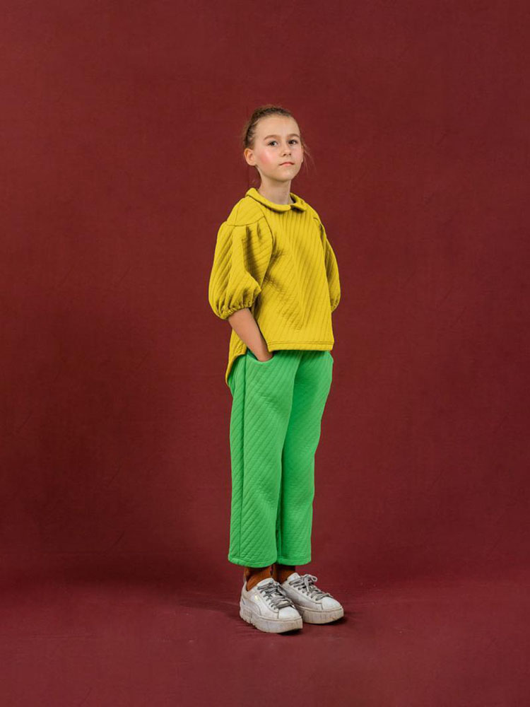 zozio ゾジオ Pao pants ワイドパンツ キッズ 子供 女の子 男の子 秋冬 キルティング 黄緑 120cm 130cm 140cm 150cm 日本製｜honey（ハニー）
