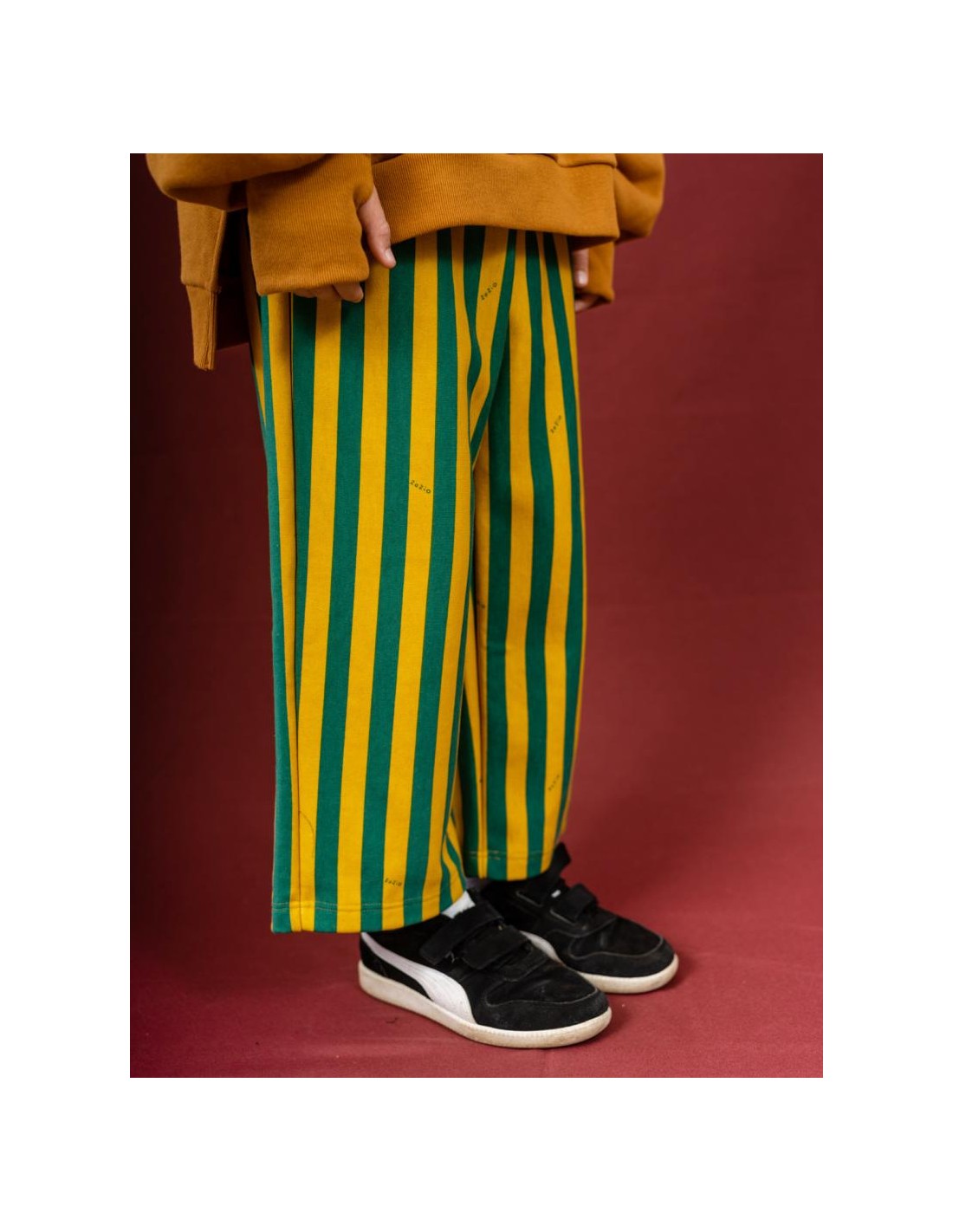 zozio ワイドパンツ Judith pants(musterd×d.green) KIDS キッズ 子供 ストライプ かわいい おしゃれ ポップ ゾジヲ ゾジオ 100cm 110cm 120cm 130cm 子供服 ユニセックス 日本製 グリーン イエロー 6,257円