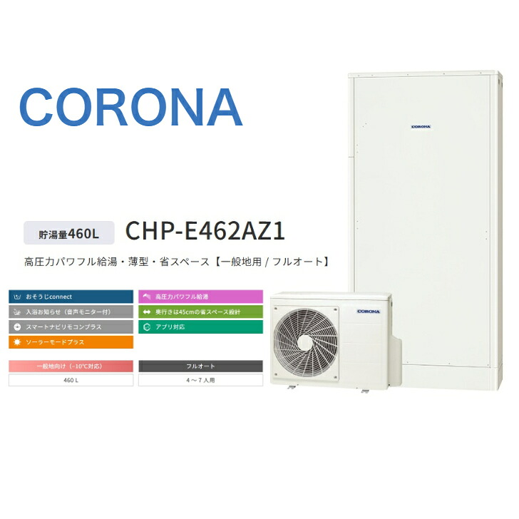 【CHP-E462AZ1】コロナ エコキュート 無線LAN対応リモコン・脚部カバー別 フルオート 460L 薄型 高圧CTU-E462AZ1 +RBP-GADW1(S)+CTU-FC30｜エコ番長 店 154,790円