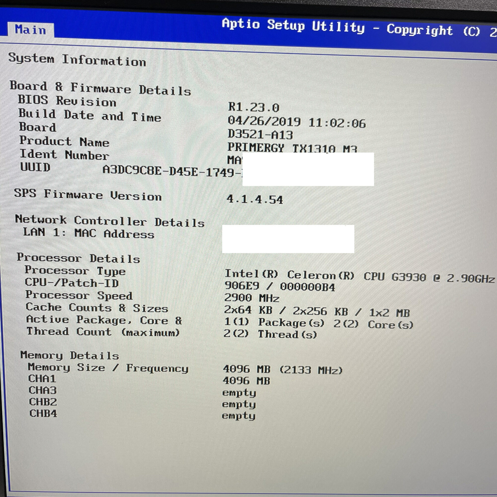 PRIMERGY TX1310 M3 Celeron G3930 メモリ4GB DVD-ROM タワー型 サーバー
