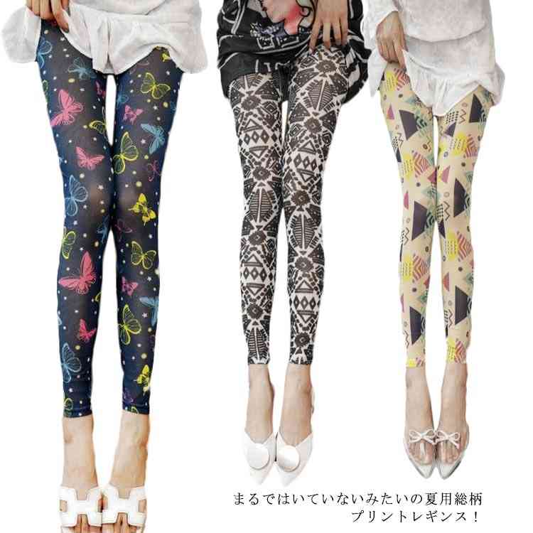楽天市場 夏用 総柄プリントレギンス レギンス 夏レギンス 9分丈 水玉柄 花柄 ストライプ柄 チェック柄 ヒョウ柄 ペチコート スパッツ レギパン 薄手 メッシュ 透け感 おしゃれ レディース エコライフショップ