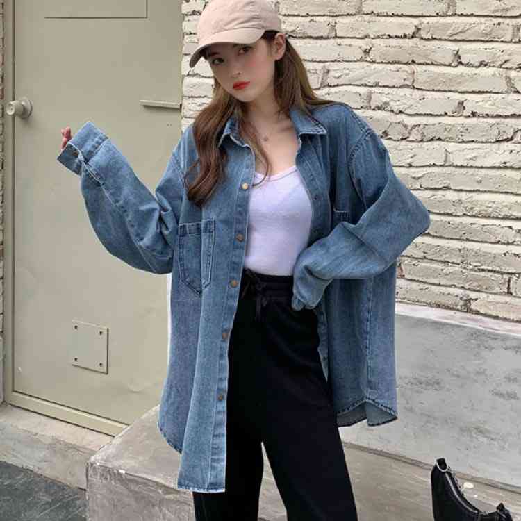 楽天市場 送料無料 メンズライク デニムシャツ オーバーサイズ 長袖 デニム カジュアルシャツ レディース ゆったり トップス オーバーサイズ ライトアウター 羽織り Bf 原宿系 エコライフショップ