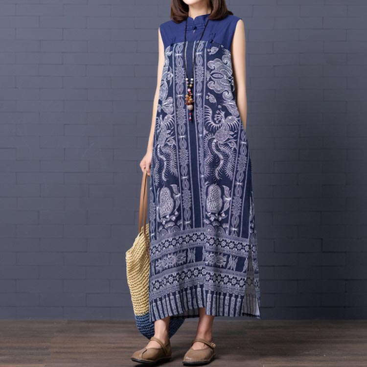 楽天市場 エスニック柄ワンピース プリントワンピース マキシワンピース ワンピース 夏 ロングワンピース ノースリーブ 総柄 エスニック風 綿麻 麻混 カジュアル おしゃれ エコライフショップ