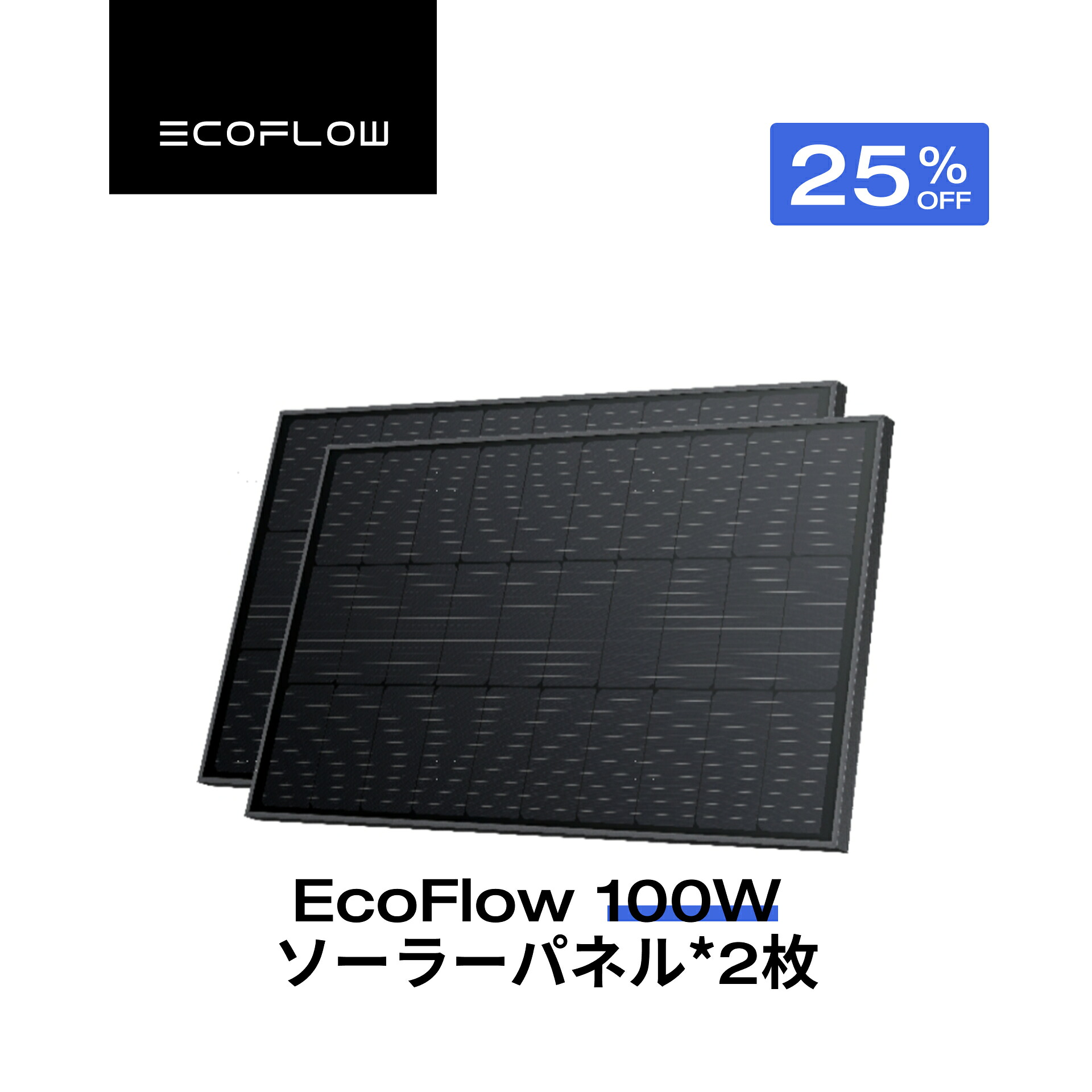 【クーポン利用で24,750円 4/14 00:00～】100W据置型剛性 ソーラーパネル2枚セット 家庭用 単結晶 システム用 小型軽量 高耐久 防水防塵 23%変換率 太陽光発電 太陽光パネル ソーラー充電器 屋根小屋 ルーフソーラーチャージャー 節電 EcoFlow エコフロー